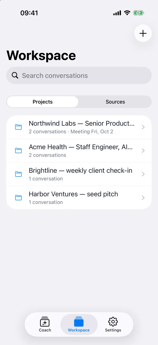 The conversation workspace on iPhone